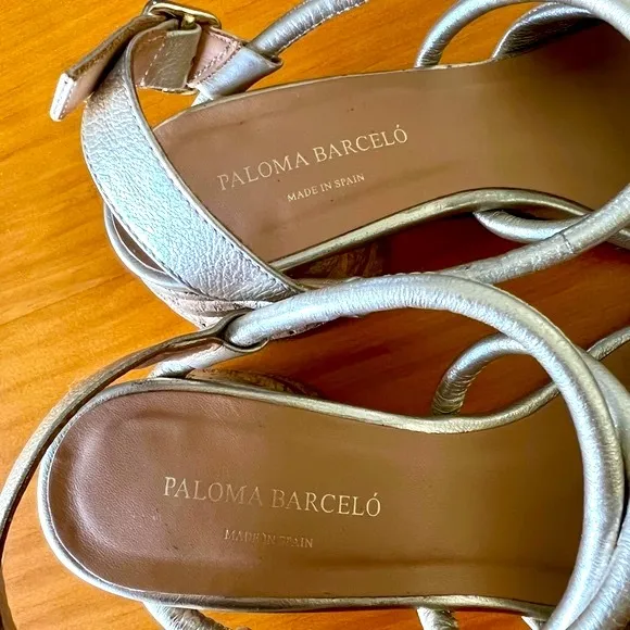 Paloma Barceló Celia Strappy Leather Gold Sandals Heeled Tan Chunky Block 6 36
