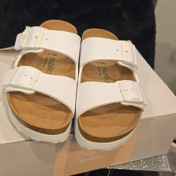 Papillion By Birkenstock Arizona Flex Platform Sandals- White