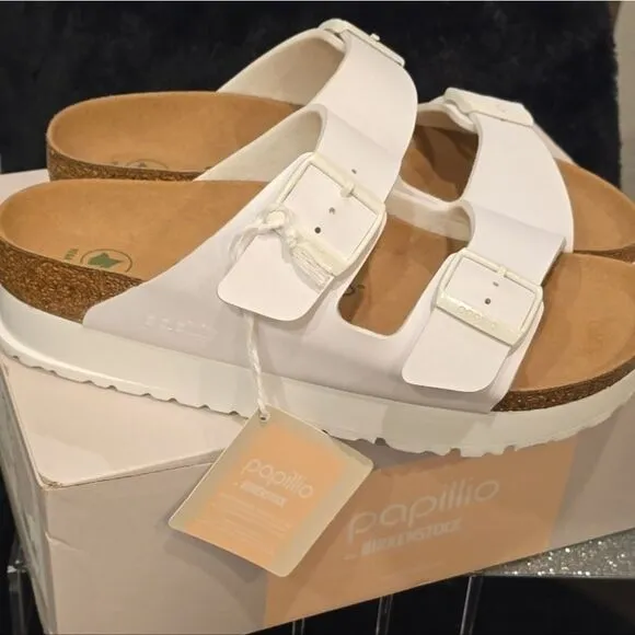 Papillion By Birkenstock Arizona Flex Platform Sandals- White