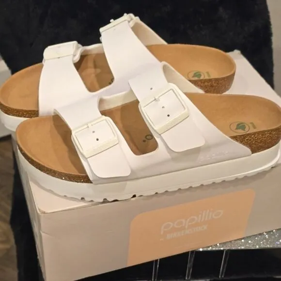 Papillion By Birkenstock Arizona Flex Platform Sandals- White
