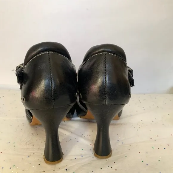Parade VTG Y2K Black Leather Mary Jane d'Orsay Heels White Contrast Stitching 9