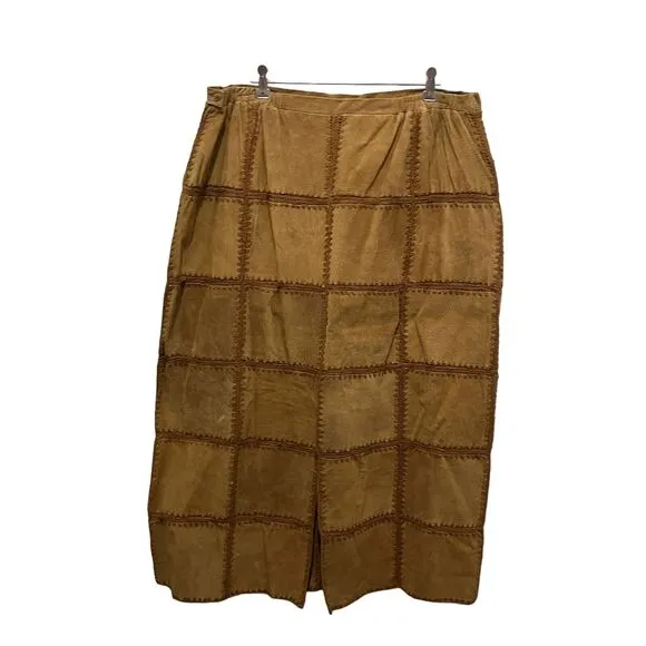 Patchwork Skirt Suede Crochet Bohemian Hippie Retro Chic Leather Suede SZ 18 New
