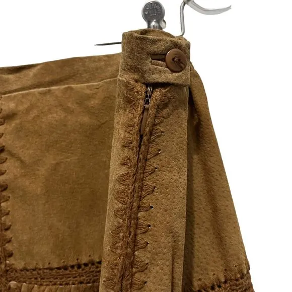 Patchwork Skirt Suede Crochet Bohemian Hippie Retro Chic Leather Suede SZ 18 New