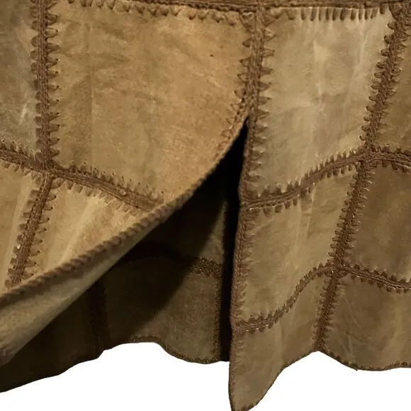 Patchwork Skirt Suede Crochet Bohemian Hippie Retro Chic Leather Suede SZ 18 New