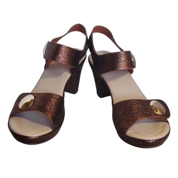 Patrizia by Spring Step Bronze Strappy Sandals Velcro Closure Platform