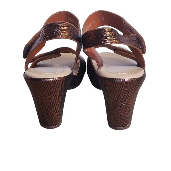 Patrizia by Spring Step Bronze Strappy Sandals Velcro Closure Platform