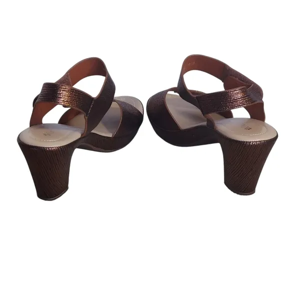 Patrizia by Spring Step Bronze Strappy Sandals Velcro Closure Platform