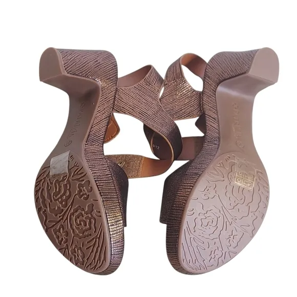 Patrizia by Spring Step Bronze Strappy Sandals Velcro Closure Platform