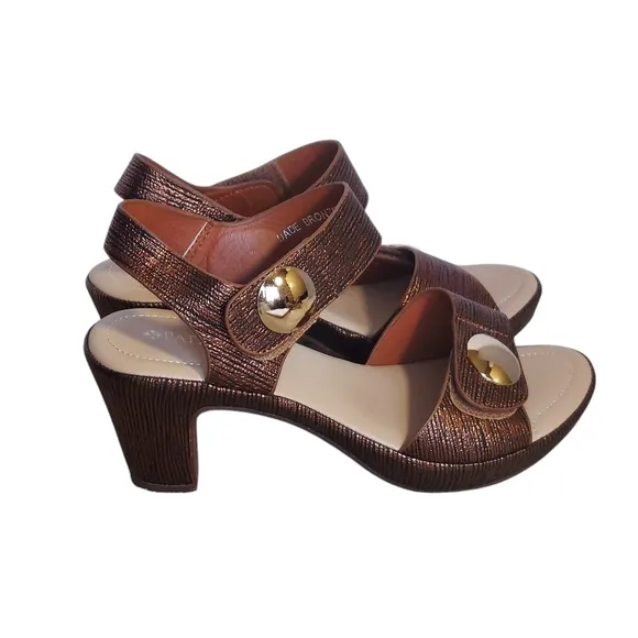 Patrizia by Spring Step Bronze Strappy Sandals Velcro Closure Platform