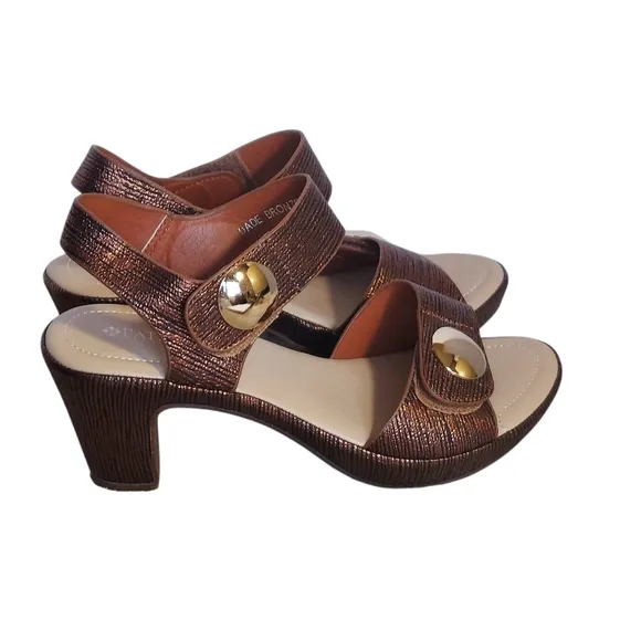 Patrizia by Spring Step Bronze Strappy Sandals Velcro Closure Platform
