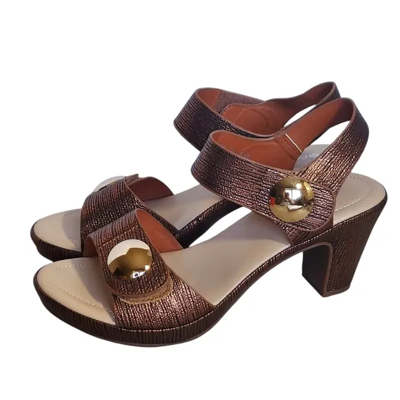 Patrizia by Spring Step Bronze Strappy Sandals Velcro Closure Platform