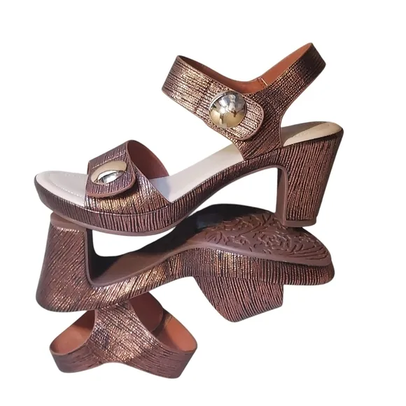 Patrizia by Spring Step Bronze Strappy Sandals Velcro Closure Platform