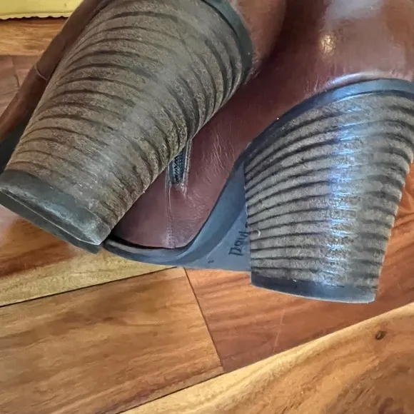 Paul Green 7 Brown Oiled Leather Ankle Boots Booties Stacked Heel Luxury Chic