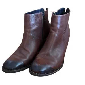 Paul Green 7 Brown Oiled Leather Ankle Boots Booties Stacked Heel Luxury Chic