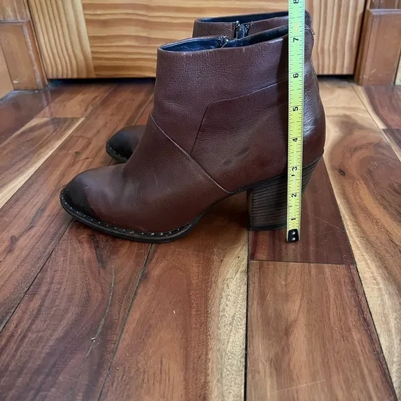 Paul Green 7 Brown Oiled Leather Ankle Boots Booties Stacked Heel Luxury Chic