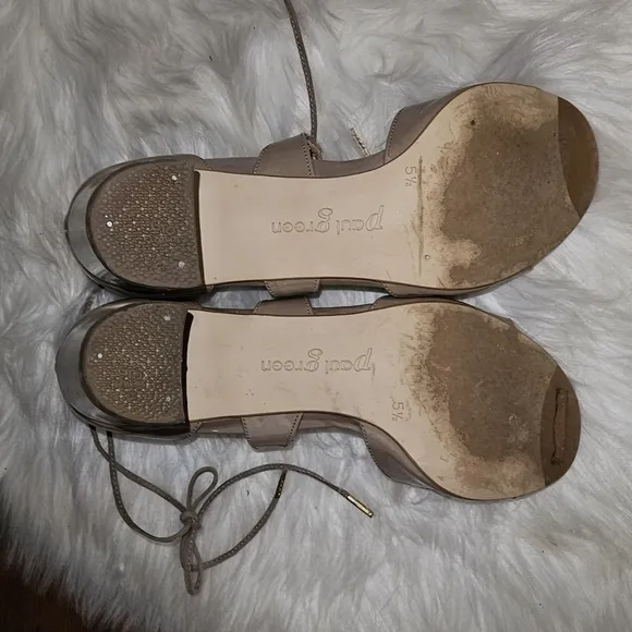 PAUL Green Nude Block Heel Patent Sandals with tie sz UK 5.5 ,US 8
