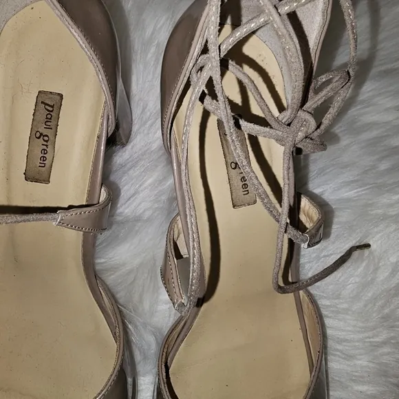 PAUL Green Nude Block Heel Patent Sandals with tie sz UK 5.5 ,US 8