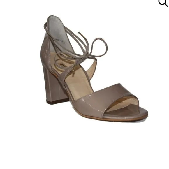 PAUL Green Nude Block Heel Patent Sandals with tie sz UK 5.5 ,US 8