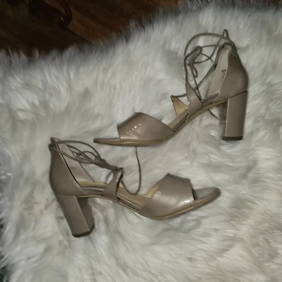 PAUL Green Nude Block Heel Patent Sandals with tie sz UK 5.5 ,US 8