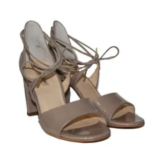 PAUL Green Nude Block Heel Patent Sandals with tie sz UK 5.5 ,US 8