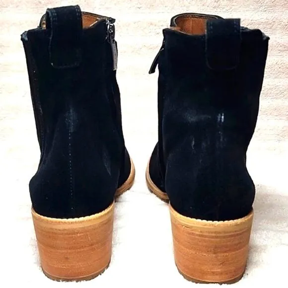 PAUL GREEN SANTE BLACK SUEDE BLOCK HEEL COWBOY BOOTIES SIZE 10 NWOB