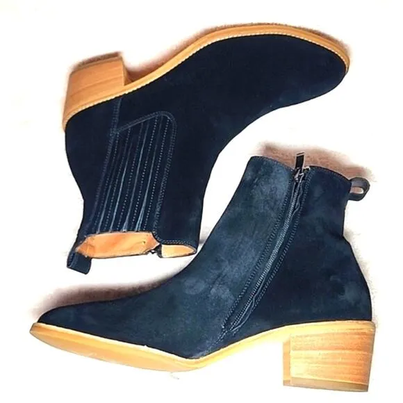 PAUL GREEN SANTE BLACK SUEDE BLOCK HEEL COWBOY BOOTIES SIZE 10 NWOB