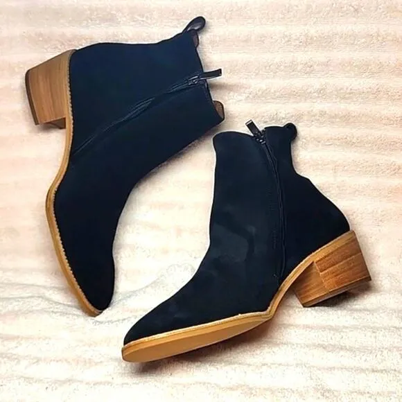 PAUL GREEN SANTE BLACK SUEDE BLOCK HEEL COWBOY BOOTIES SIZE 10 NWOB