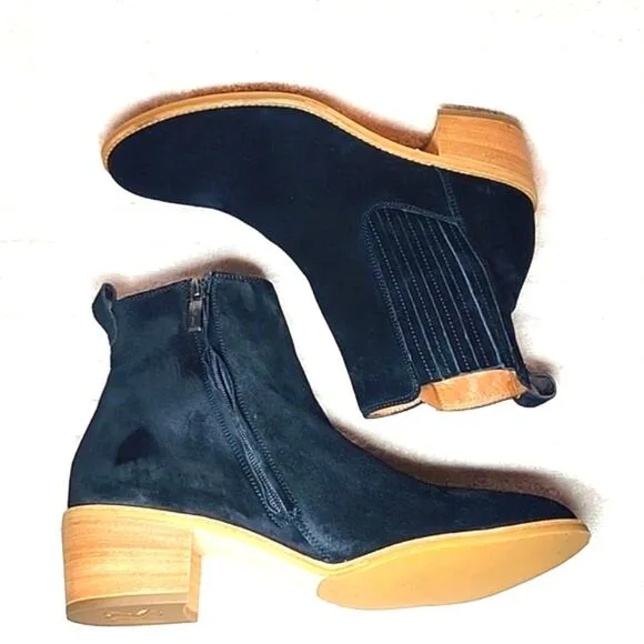 PAUL GREEN SANTE BLACK SUEDE BLOCK HEEL COWBOY BOOTIES SIZE 10 NWOB