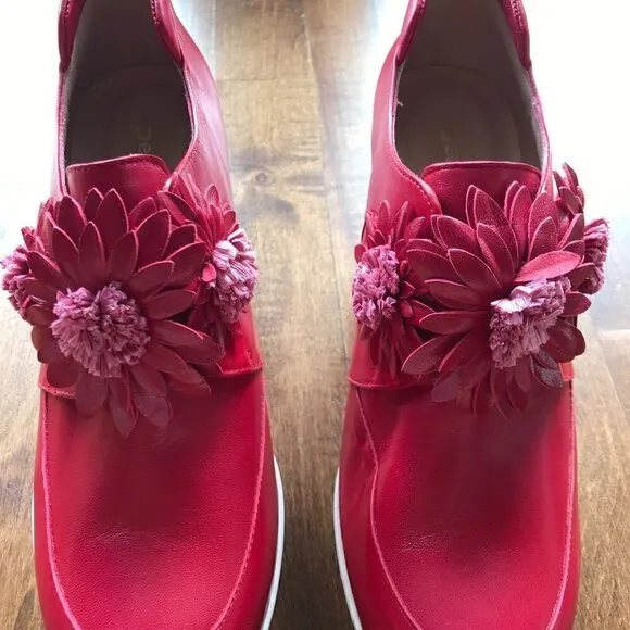 Pedro Anton red leather wedge shoes with flowers, made in Spain, 38