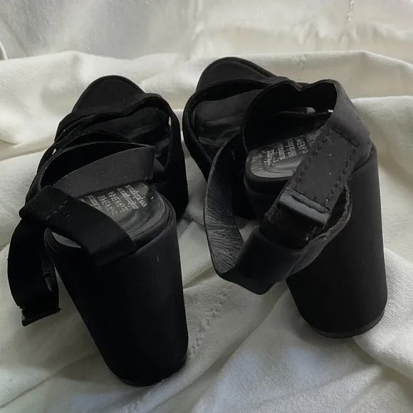 PEDRO GARCIA black satin platform strappy sandals