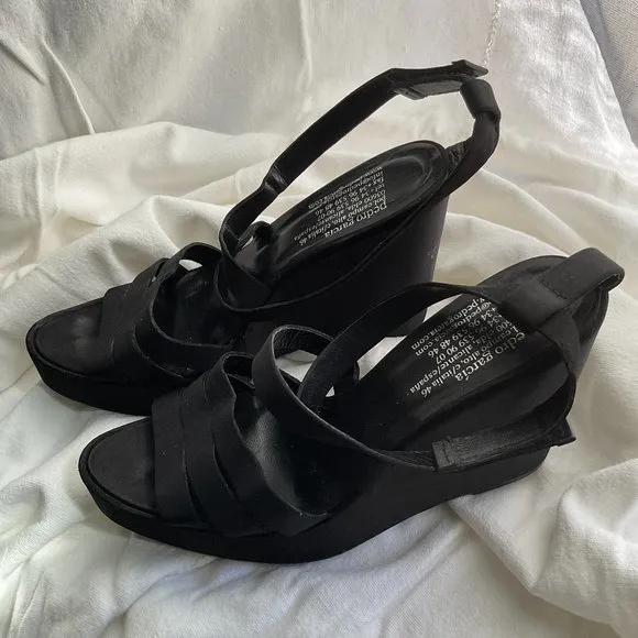PEDRO GARCIA black satin platform strappy sandals
