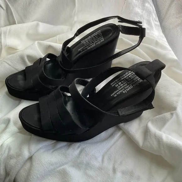 PEDRO GARCIA black satin platform strappy sandals