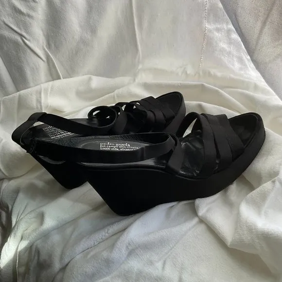 PEDRO GARCIA black satin platform strappy sandals