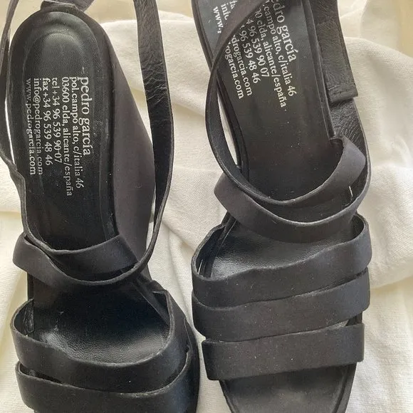 PEDRO GARCIA black satin platform strappy sandals