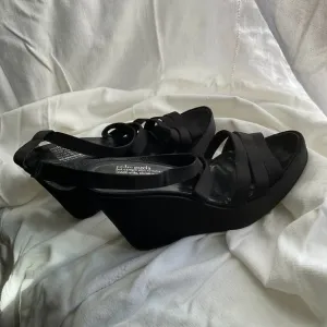 PEDRO GARCIA black satin platform strappy sandals