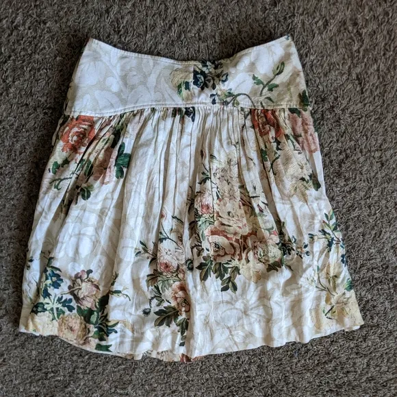 Peruvian Connection Floral A-Line Skirt – Size 6 – Cream &amp; Pink – Boho Chic