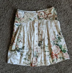 Peruvian Connection Floral A-Line Skirt – Size 6 – Cream &amp; Pink – Boho Chic