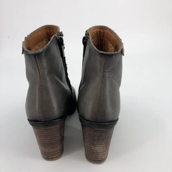 PIKOLINOS Gray Leather Ankle Boots &amp; Booties | High Block Heel