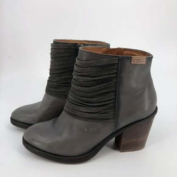 PIKOLINOS Gray Leather Ankle Boots &amp; Booties | High Block Heel