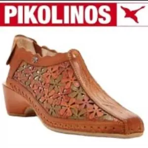 Pikolinos Romania Boho Sling Back laser cut floral Heels Sandals Spain sz 39