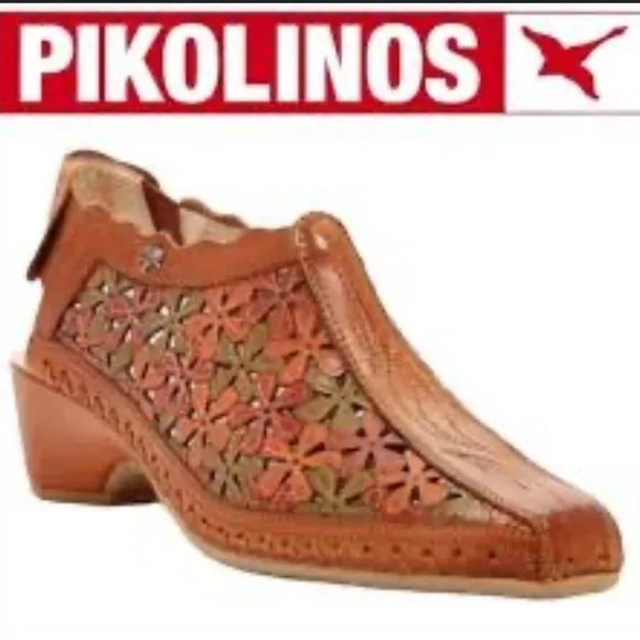 Pikolinos Romania Boho Sling Back laser cut floral Heels Sandals Spain sz 39