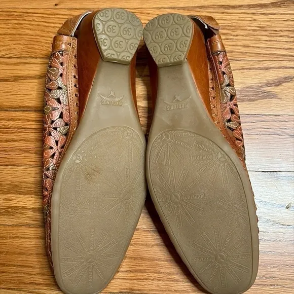 Pikolinos Romania Boho Sling Back laser cut floral Heels Sandals Spain sz 39