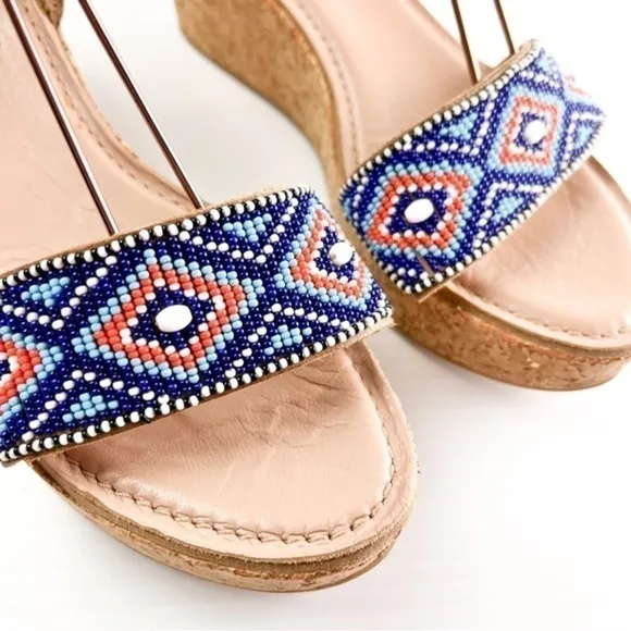 Pikolinos Womens Brown Punta Cana Sandals Size 40 Beaded Cork Platform Shoes
