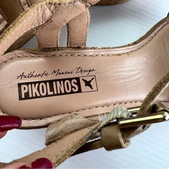 Pikolinos Womens Brown Punta Cana Sandals Size 40 Beaded Cork Platform Shoes