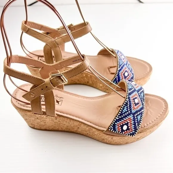 Pikolinos Womens Brown Punta Cana Sandals Size 40 Beaded Cork Platform Shoes