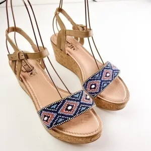 Pikolinos Womens Brown Punta Cana Sandals Size 40 Beaded Cork Platform Shoes