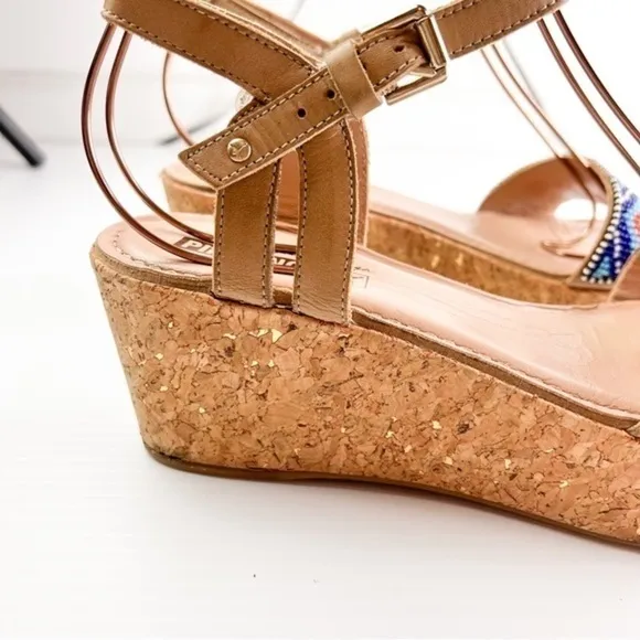Pikolinos Womens Brown Punta Cana Sandals Size 40 Beaded Cork Platform Shoes