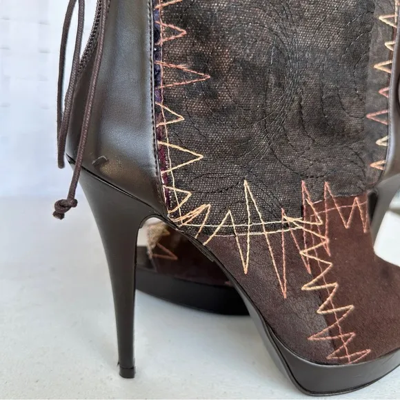 Pilar Burgos Peeped Toe High Heel Avant-Garde Black Stiletto Platform Booties 40