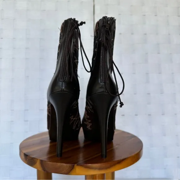 Pilar Burgos Peeped Toe High Heel Avant-Garde Black Stiletto Platform Booties 40