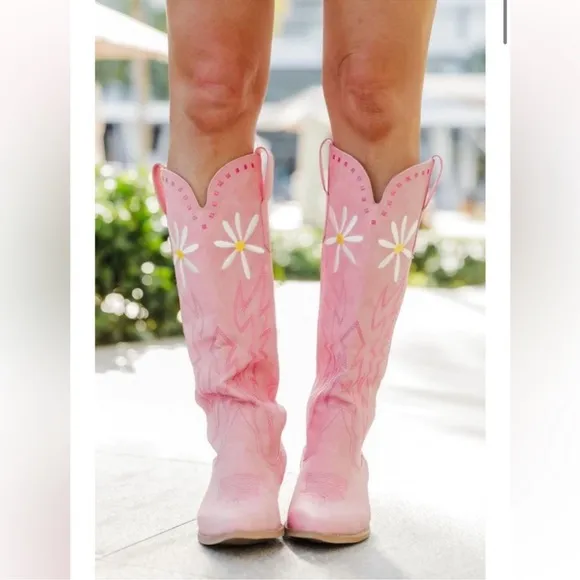 Pink Lily x Krista Horton Pink Daisy Cowboy Boots